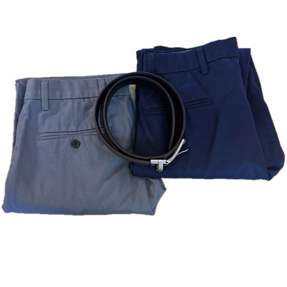 Dockers Slim Chino Pants Men's Size 29x32 Gray&Blue LOT OF 2 PAIRS + Belt 30-32